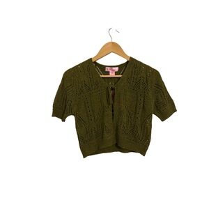 Green Cropped Knit Cardigan